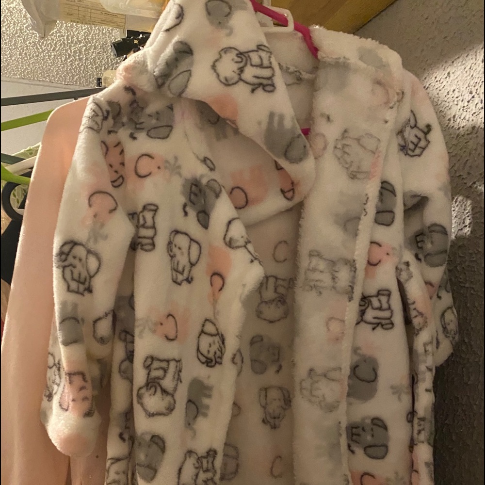 Baby girls bath robe pretty with pink and grey